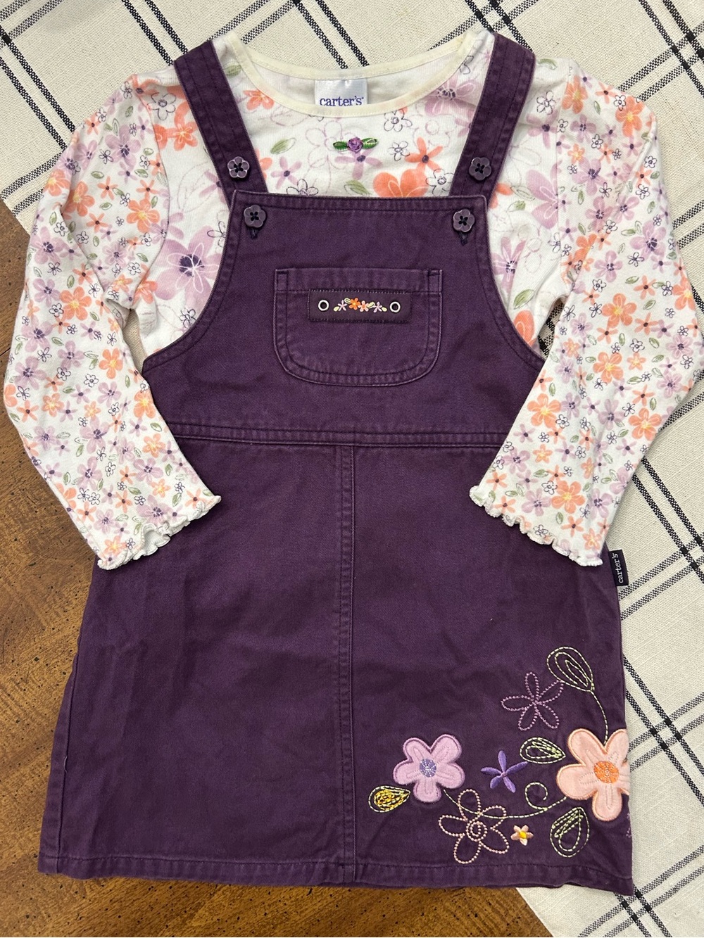 Vintage Carters 4T Purple Embroidered Jumper Dress with Floral Top Toddler Girls